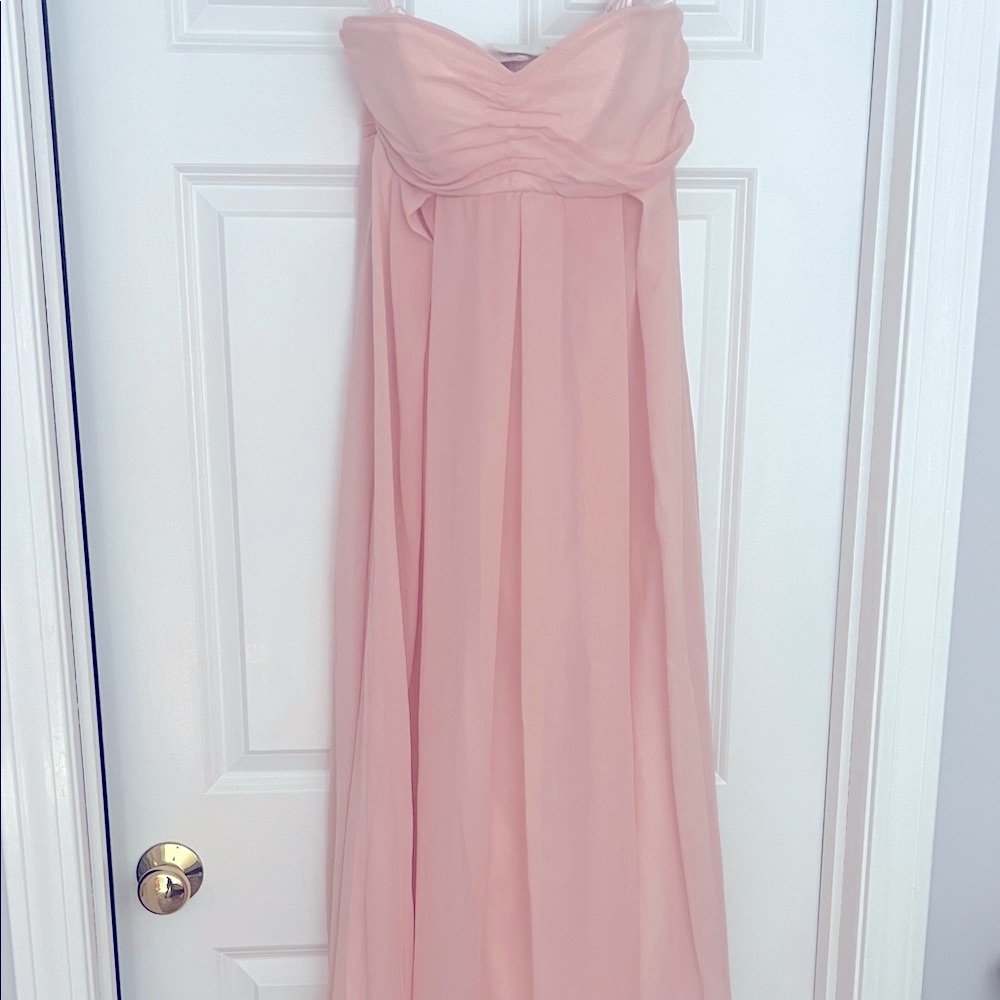 Long Elegant Blush Colored Strapless Chiffon Dress